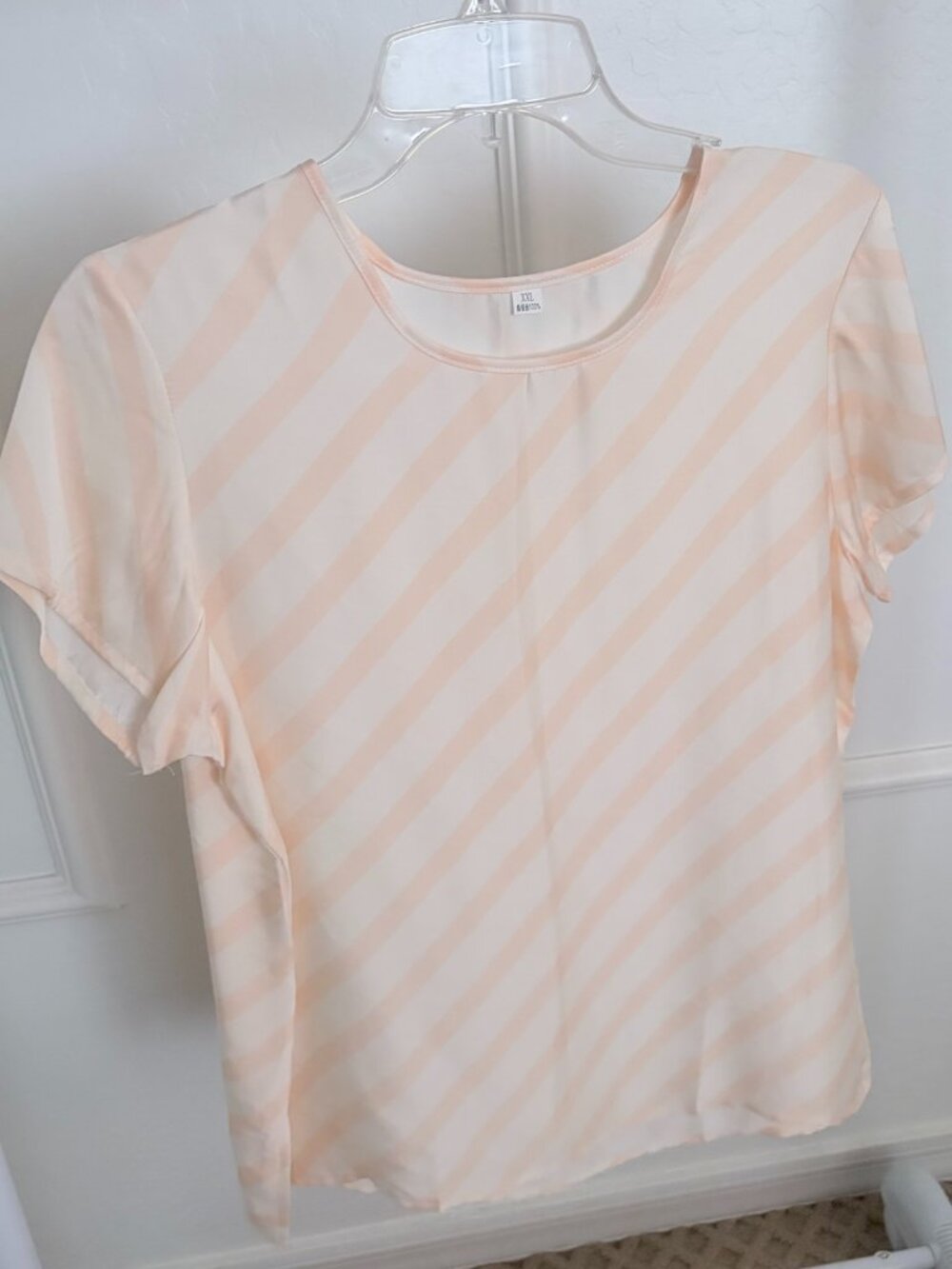 Cream Peach Diagonal Stripe Heavy Silk Blouse - Fits M (6-8)